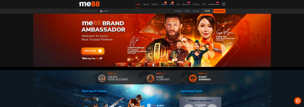 Me88 Online Casino Malaysia Landing Page Screenshot